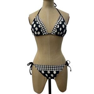 Y2K Rampage Bikini Set SM McBling Polka Dot Houndstooth Triangle Top Tie Low